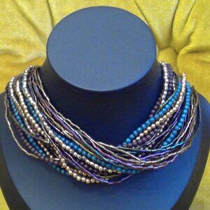 Gorgeous multi strand seed bead choker length necklace